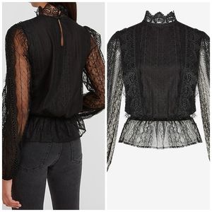 Express | Scalloped Lace Mock Neck Peplum Top